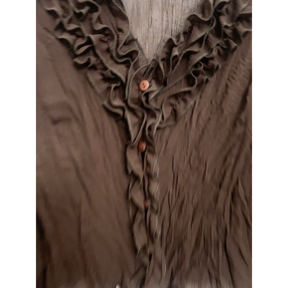 Sharon Young Ruffle Crinkle Blouse Shirt Brown Y2K Romantic Fairy Top Victorian - Picture 4 of 6